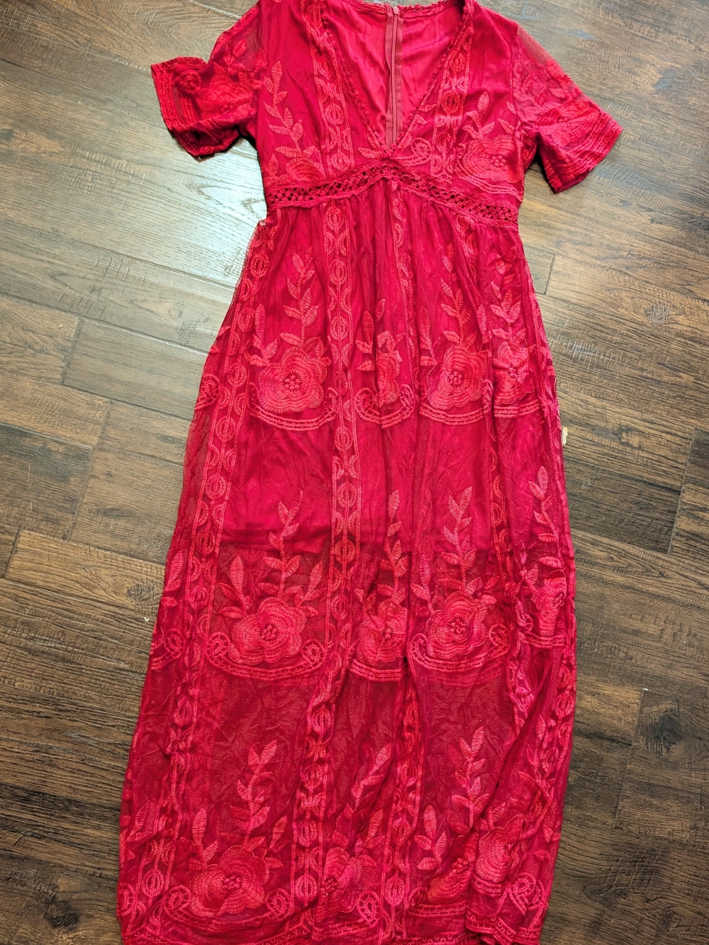 Boho Red Lace Embroidered Dress